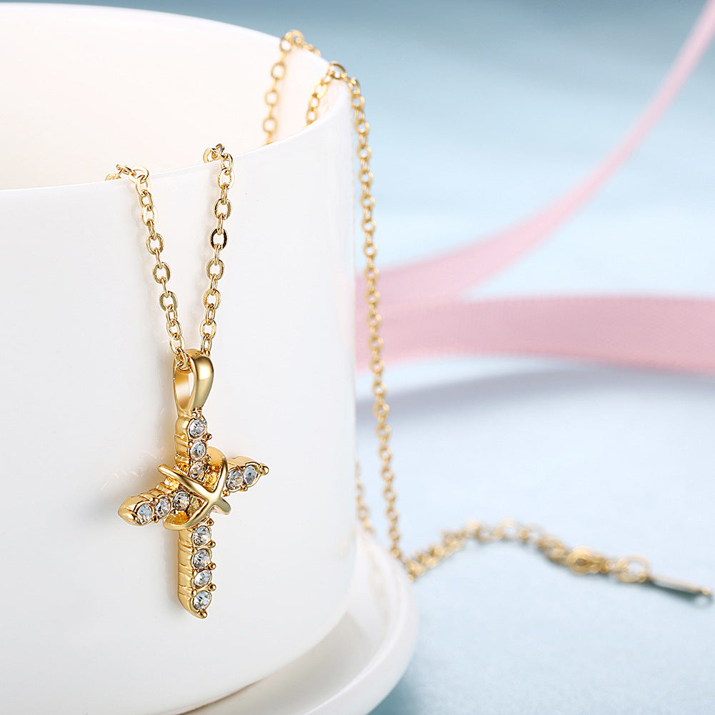 18K gold plated necklace cross with crystals
