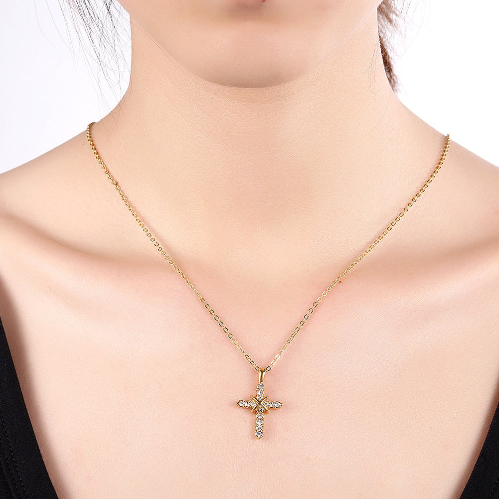 18K gold plated necklace cross with crystals