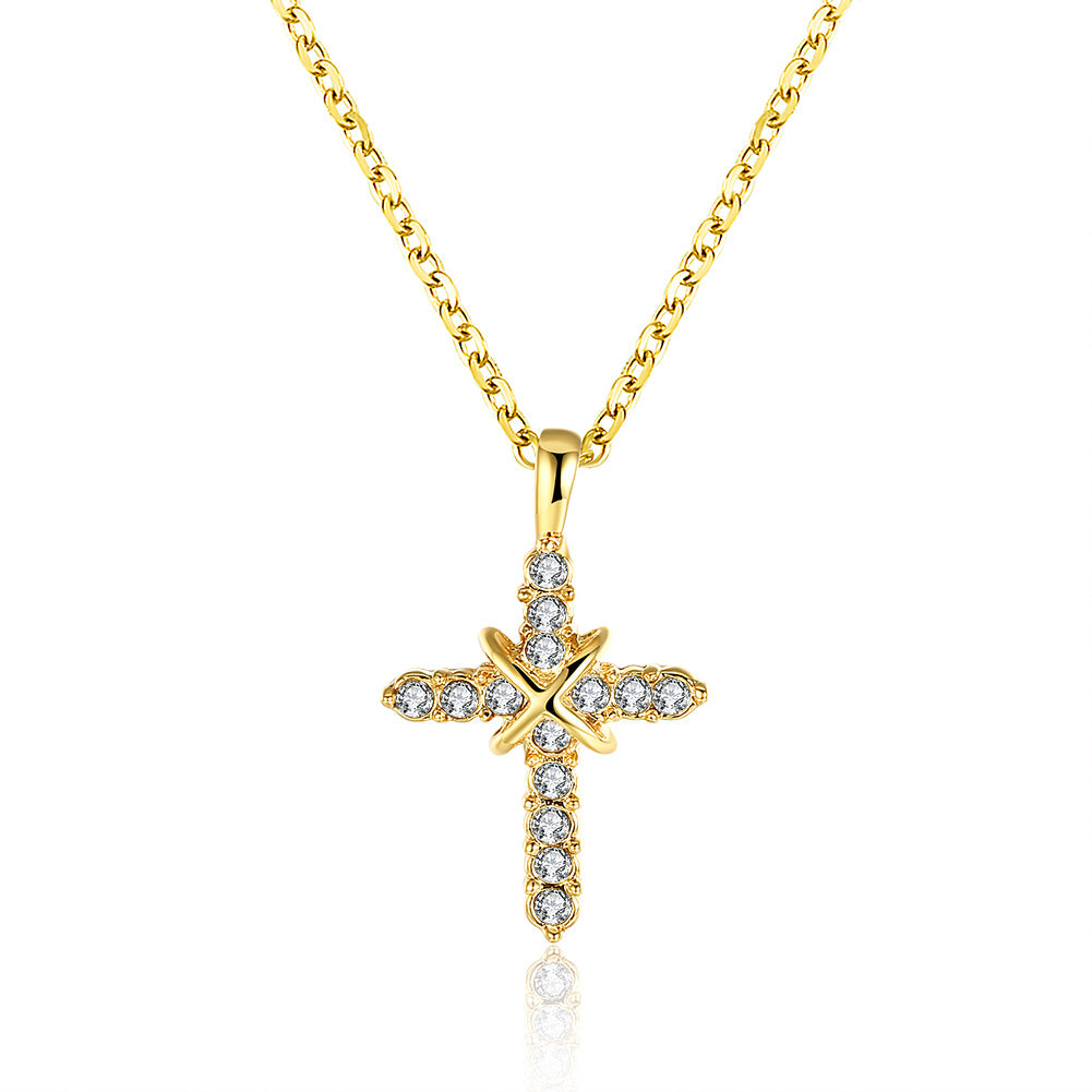 18K gold plated necklace cross with crystals