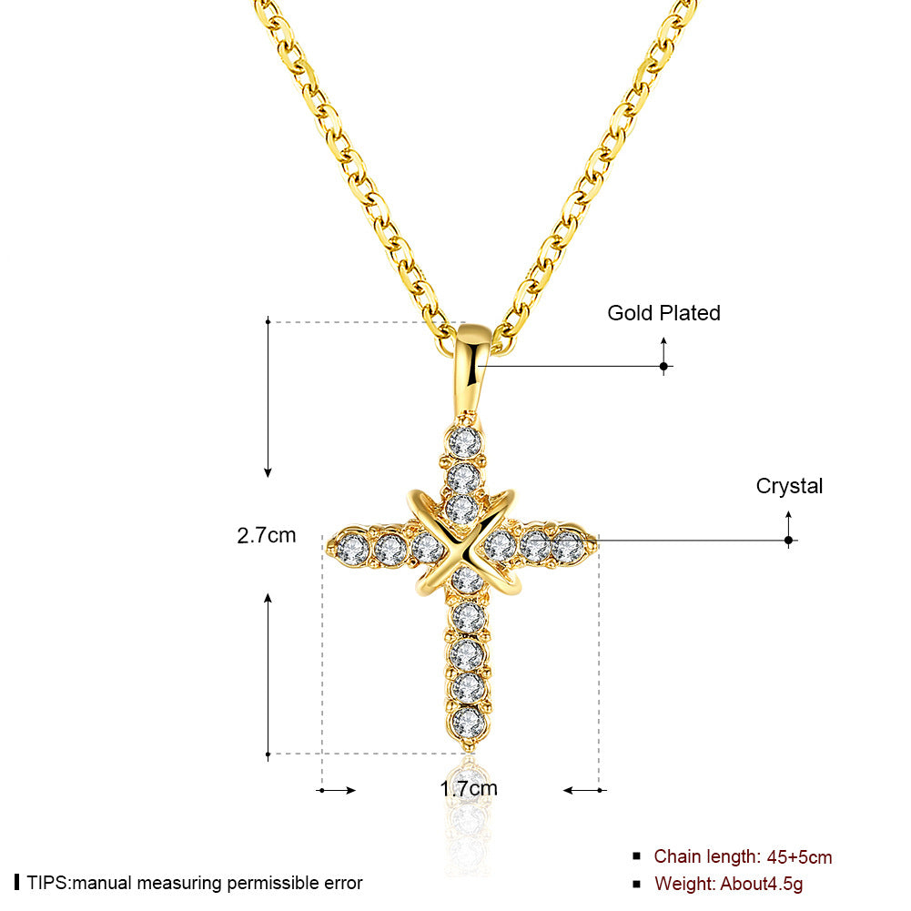 18K gold plated necklace cross with crystals