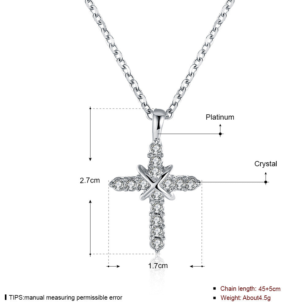18K white gold plated necklace cross with crystals