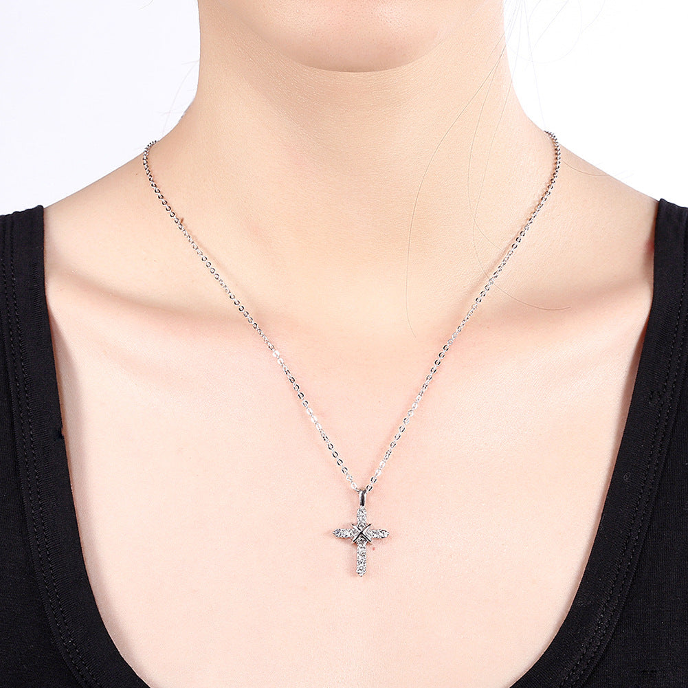 18K white gold plated necklace cross with crystals