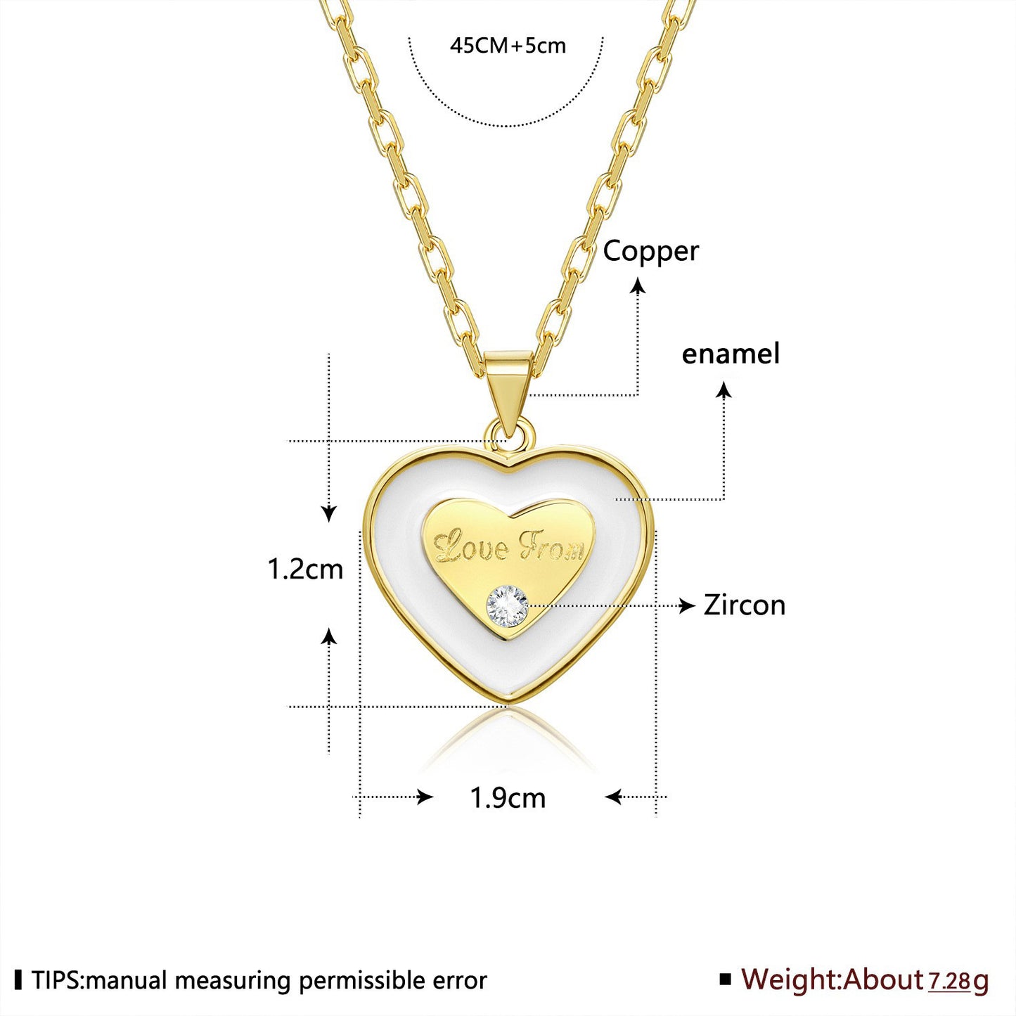 18K gold plated necklace heart shape love