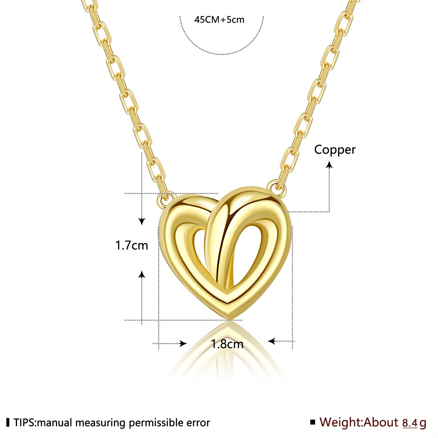 18K gold plated necklace connected heart