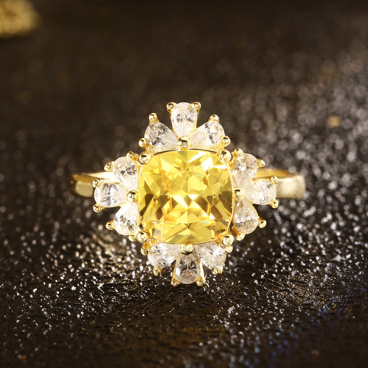 Gold-Plated Sterling Silver Ring with Yellow Zircon