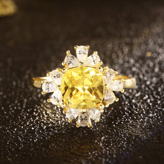 Gold-Plated Sterling Silver Ring with Yellow Zircon