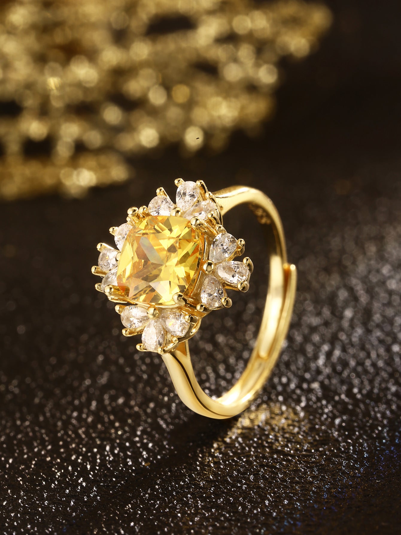 Gold-Plated Sterling Silver Ring with Yellow Zircon