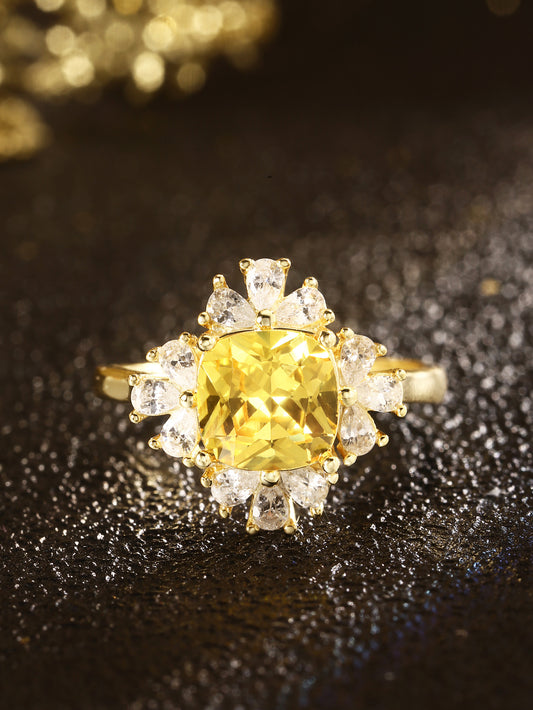 Gold-Plated Sterling Silver Ring with Yellow Zircon