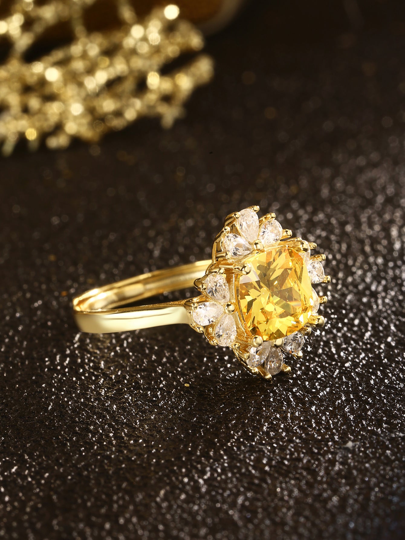 Gold-Plated Sterling Silver Ring with Yellow Zircon