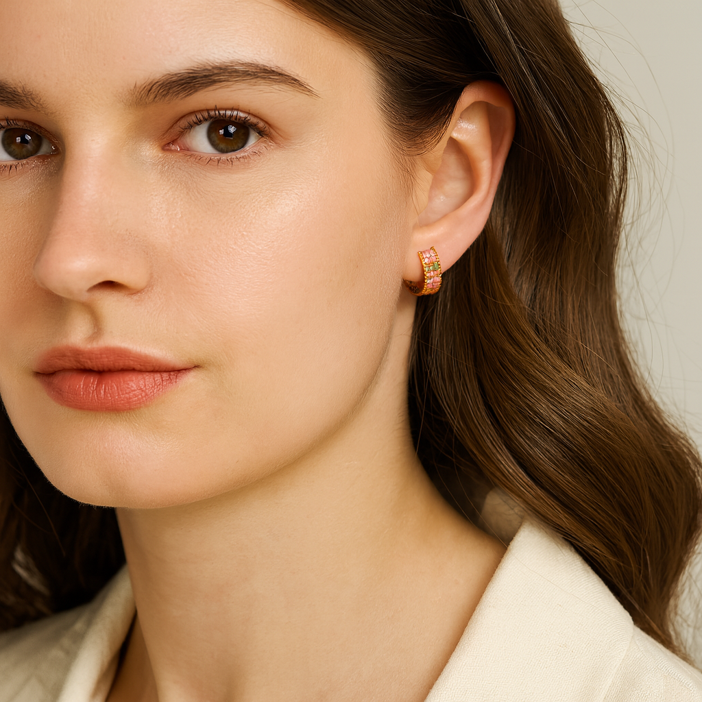 18k Gold plated earrings gemstones multiple colour rose gold