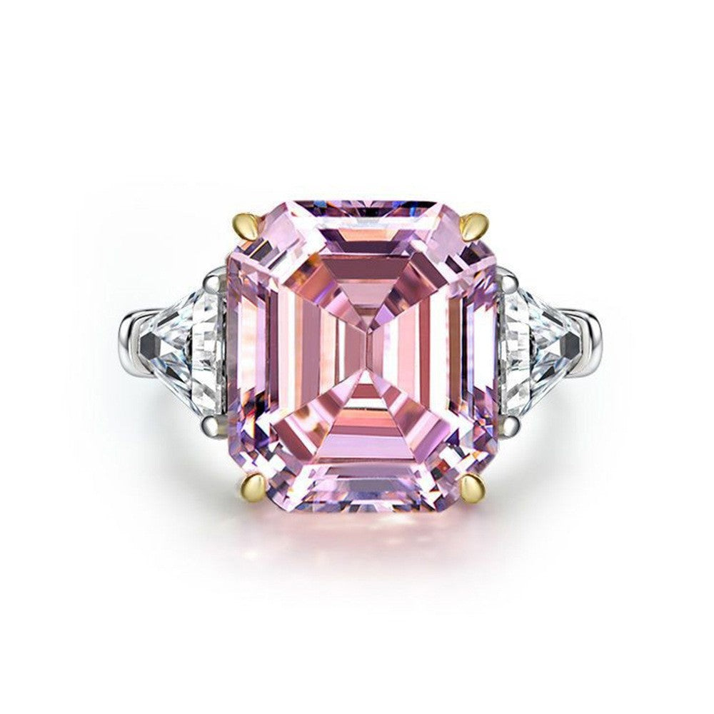 Pink Beveled Asscher-Cut Three-Stone Ring – Sterling Silver