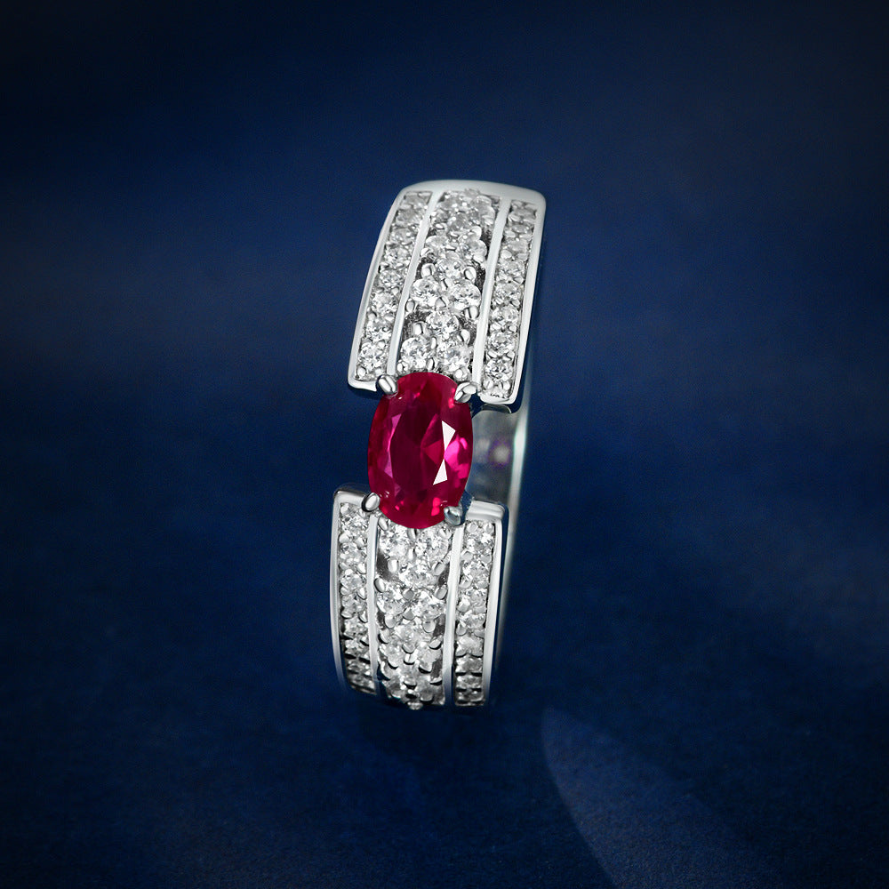 Oval Gemstone Wide Band Ring – Ruby, Sapphire or Emerald