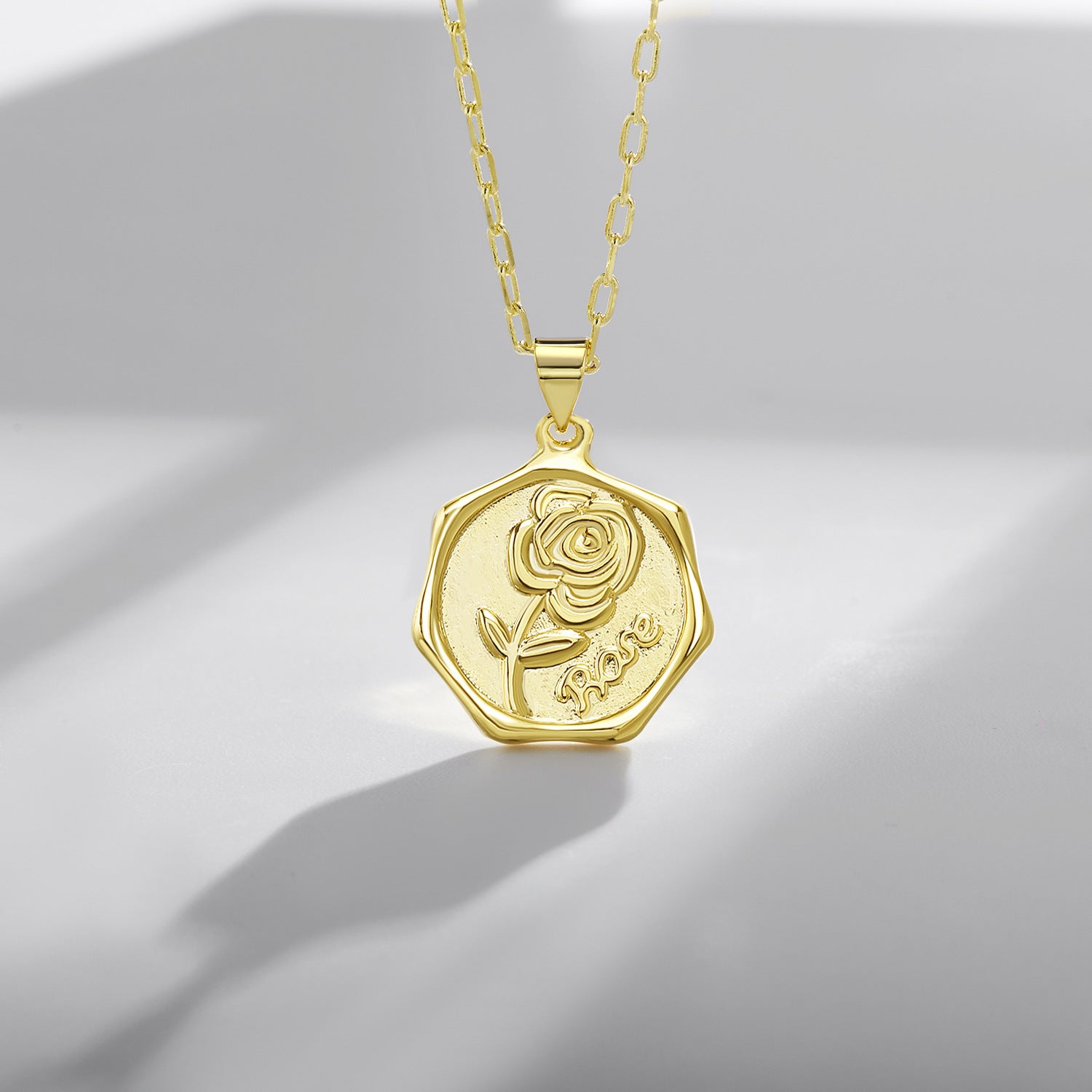 Rose Coin Pendant Necklace – 18K Gold Plated