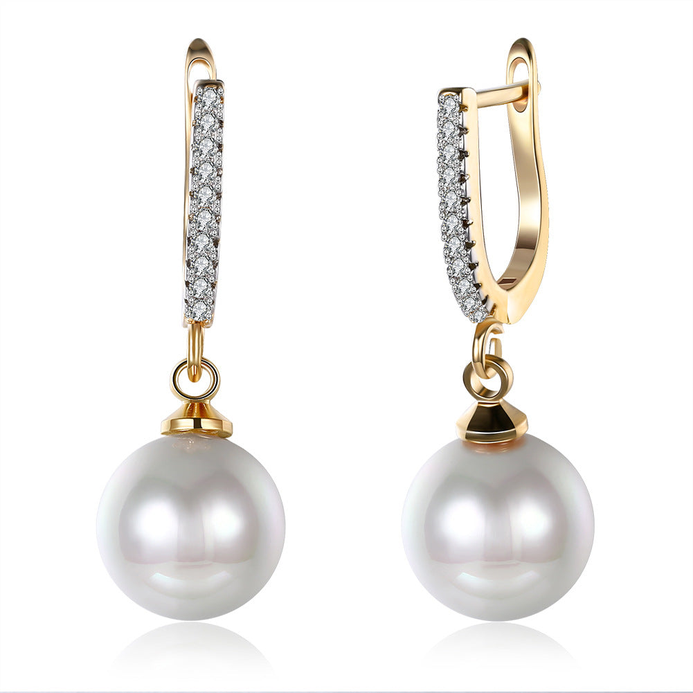 Pavé Bar Pearl Drop Earrings – Gold Plated