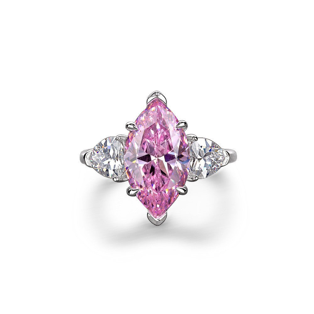 Pink Marquise Three-Stone Pear Ring – Sterling Silver, 3 Carat
