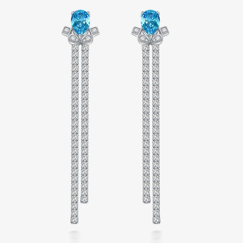 Pear-Cut Long Tassel Earrings – Sterling Silver