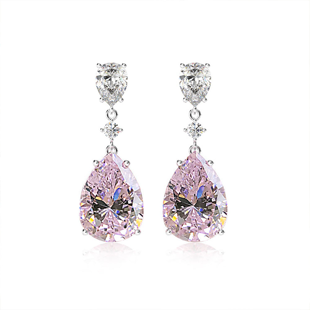Pear Halo Long Drop Earrings – Sterling Silver, 6 Carat