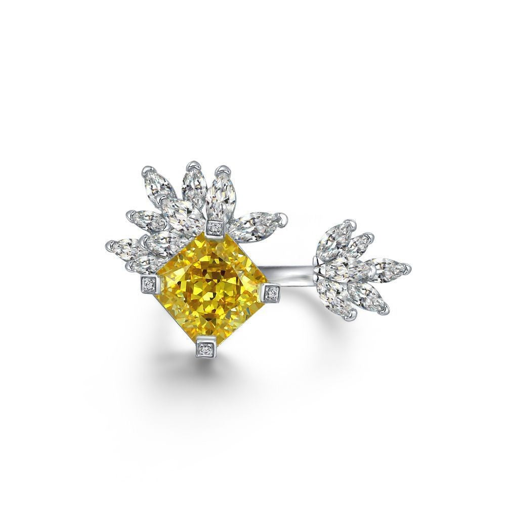 Yellow Cushion Floral Open Ring – Sterling Silver, 5 Carat