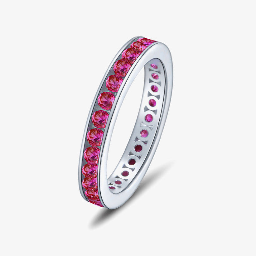Ruby Red Channel-Set Eternity Band – Sterling Silver, 2.25mm