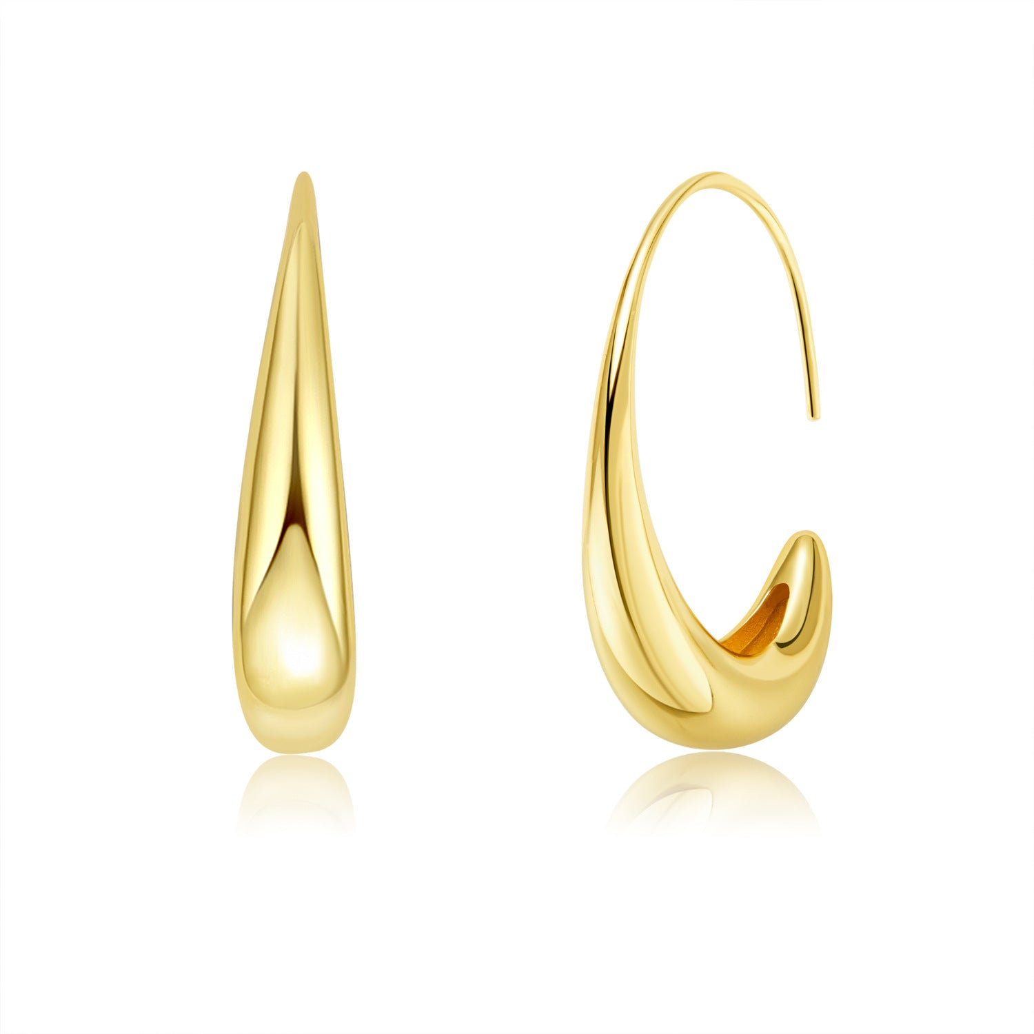 Sculptural Teardrop Hoop Earrings – 18K Gold Plated, 35mm