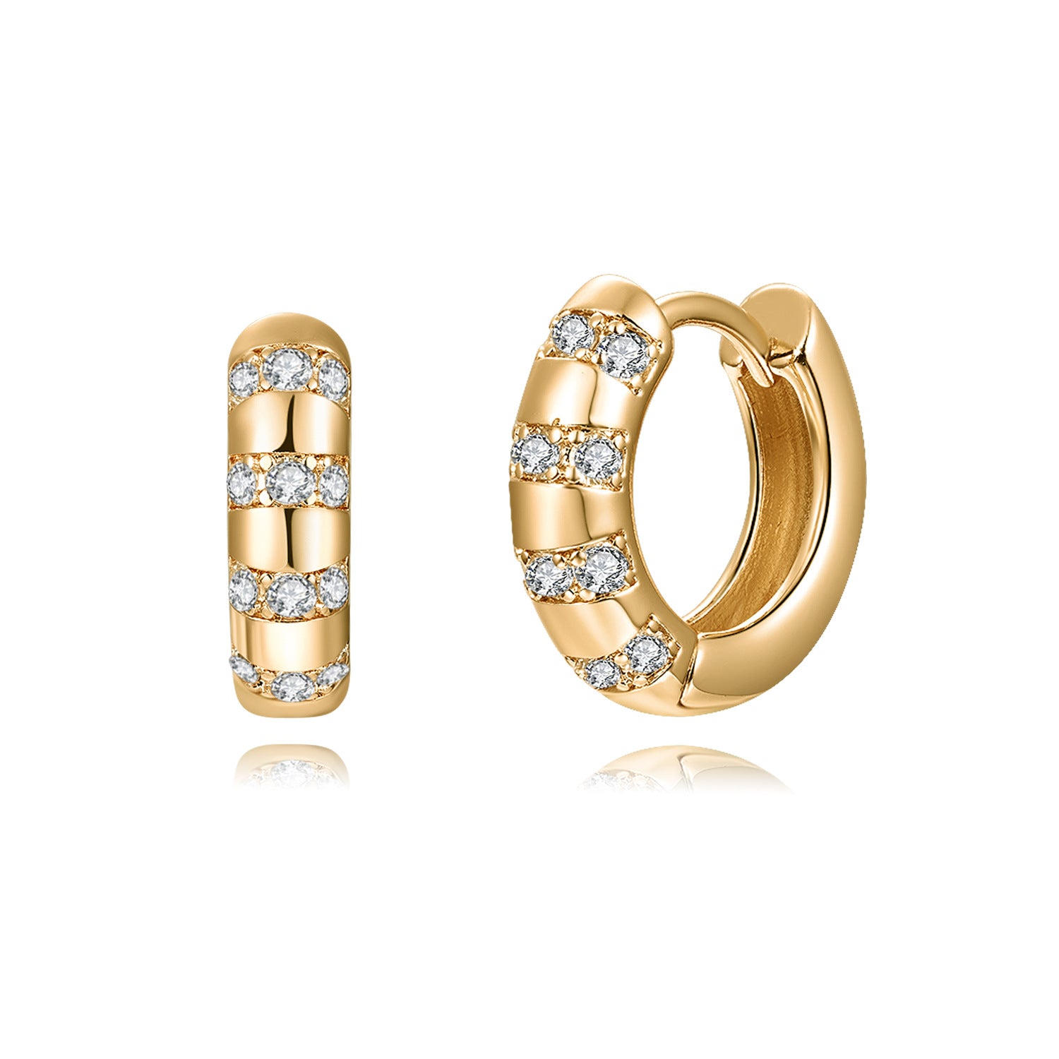 Crystal Grid Huggie Earrings – 18K Gold Plated, 16mm