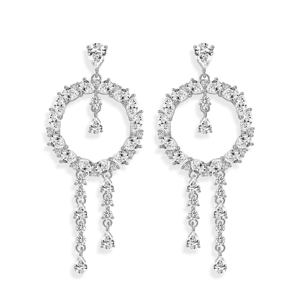 Open Circle Pear Drop Earrings – Sterling Silver, 0.6 Carat