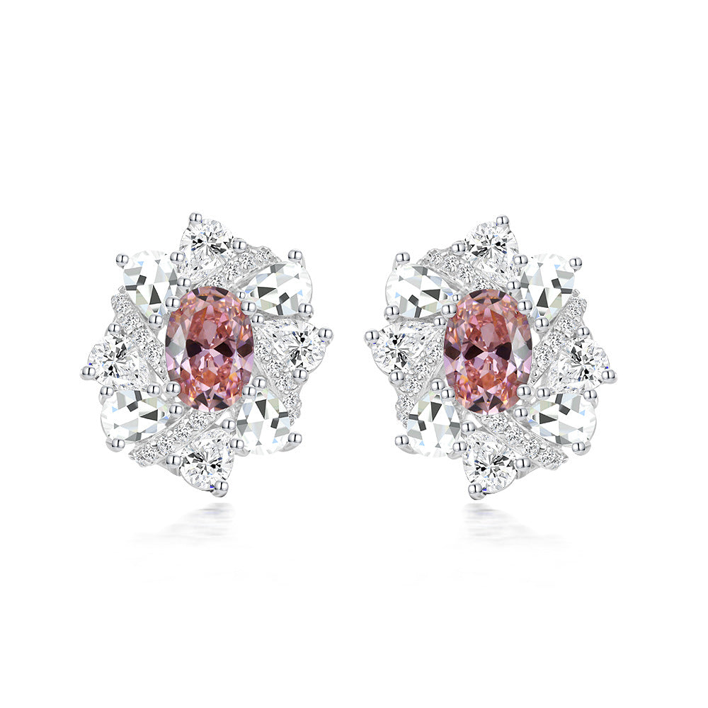 Oval Starburst Halo Stud Earrings – Sterling Silver