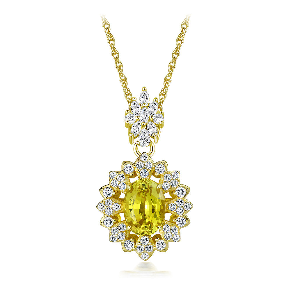 Yellow Lab Sapphire Oval Sunburst Pendant – Gold-Plated Silver, 4 Carat