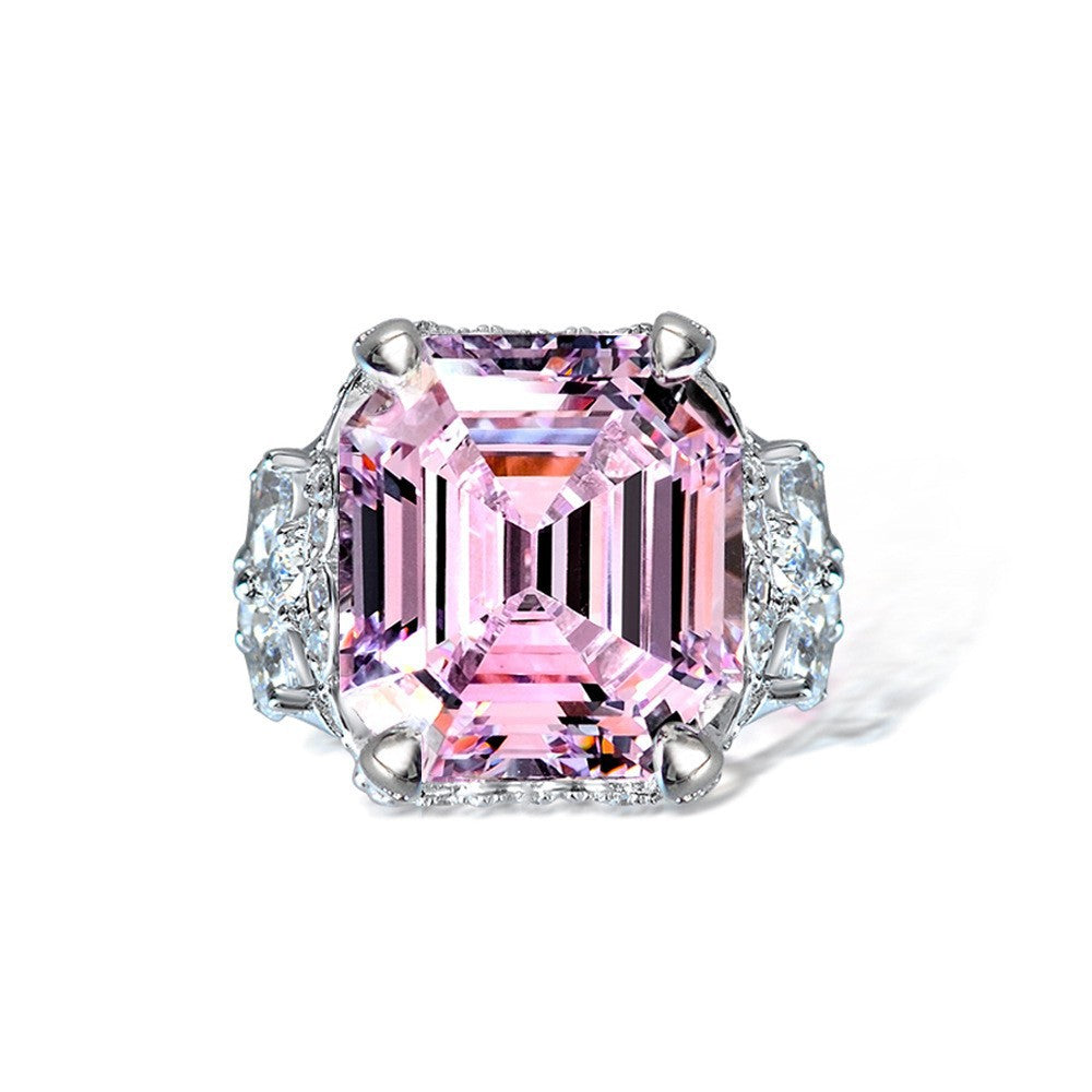 Pink Asscher-Cut Three-Stone Ring – Sterling Silver, 12 Carat