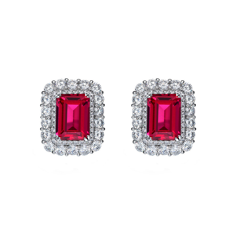 Petite Emerald-Cut Halo Stud Earrings – Sterling Silver