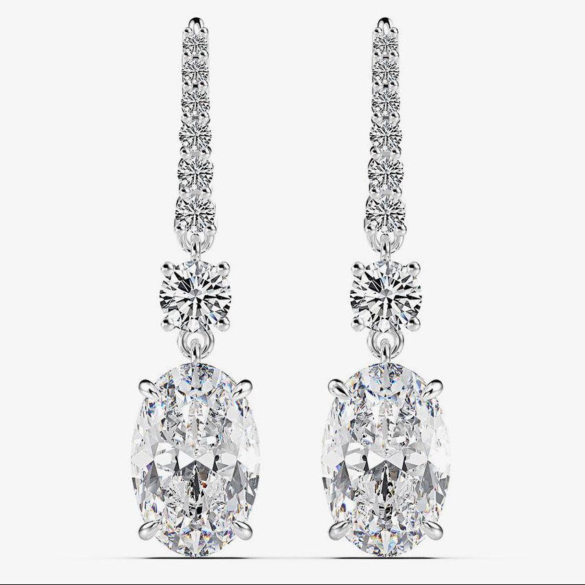 Oval-Cut Pavé Drop Earrings – Sterling Silver