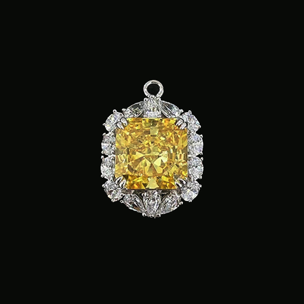 Yellow Cushion Halo Pendant – Sterling Silver, 8 Carat