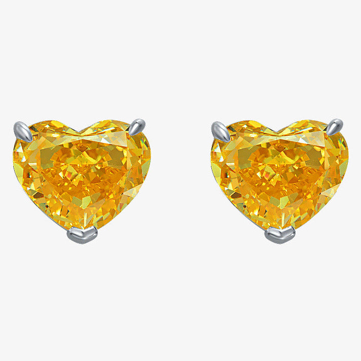 Heart-Cut Solitaire Stud Earrings – Sterling Silver, 5 Carat
