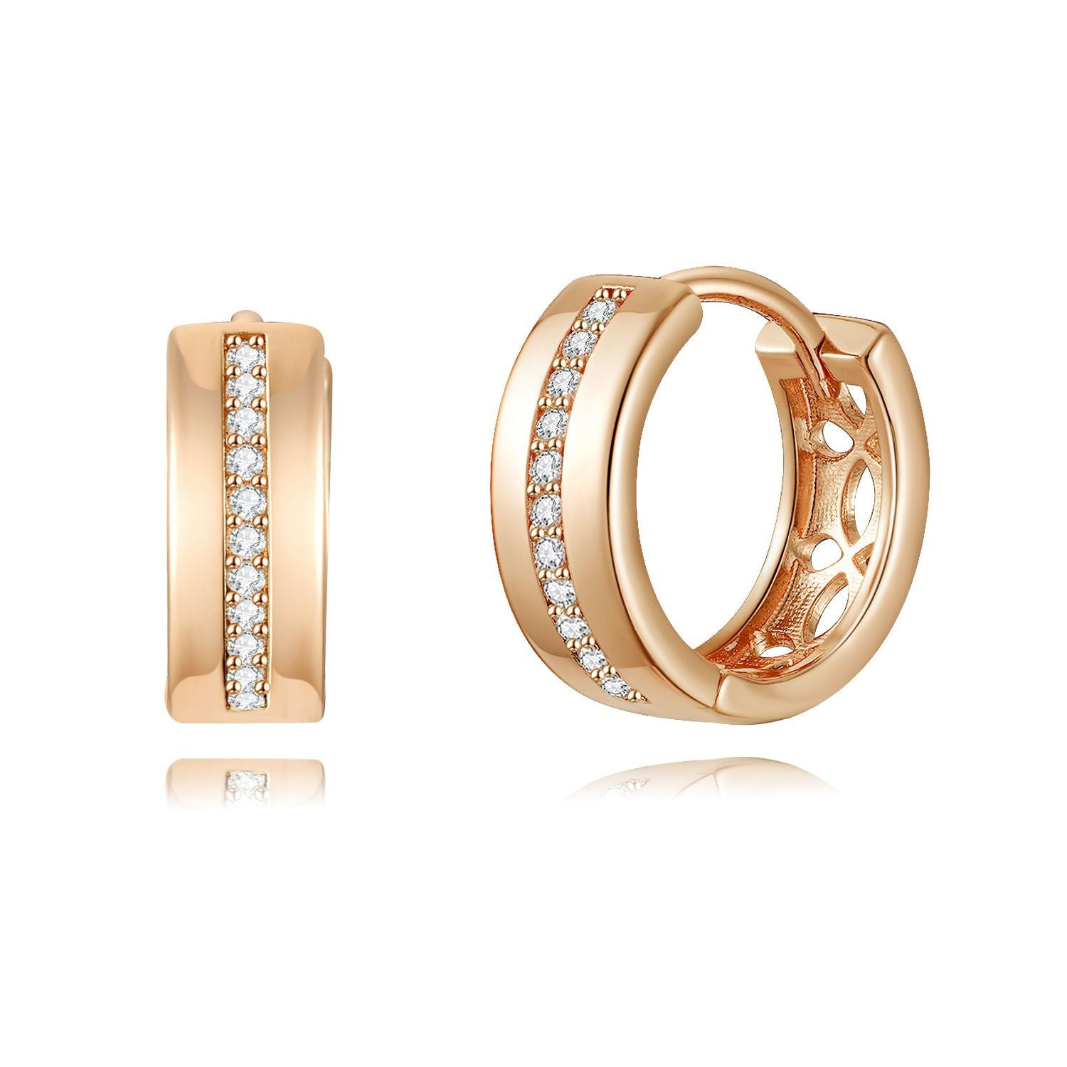 Pavé Channel Huggie Earrings – Rose Gold Plated, 16mm