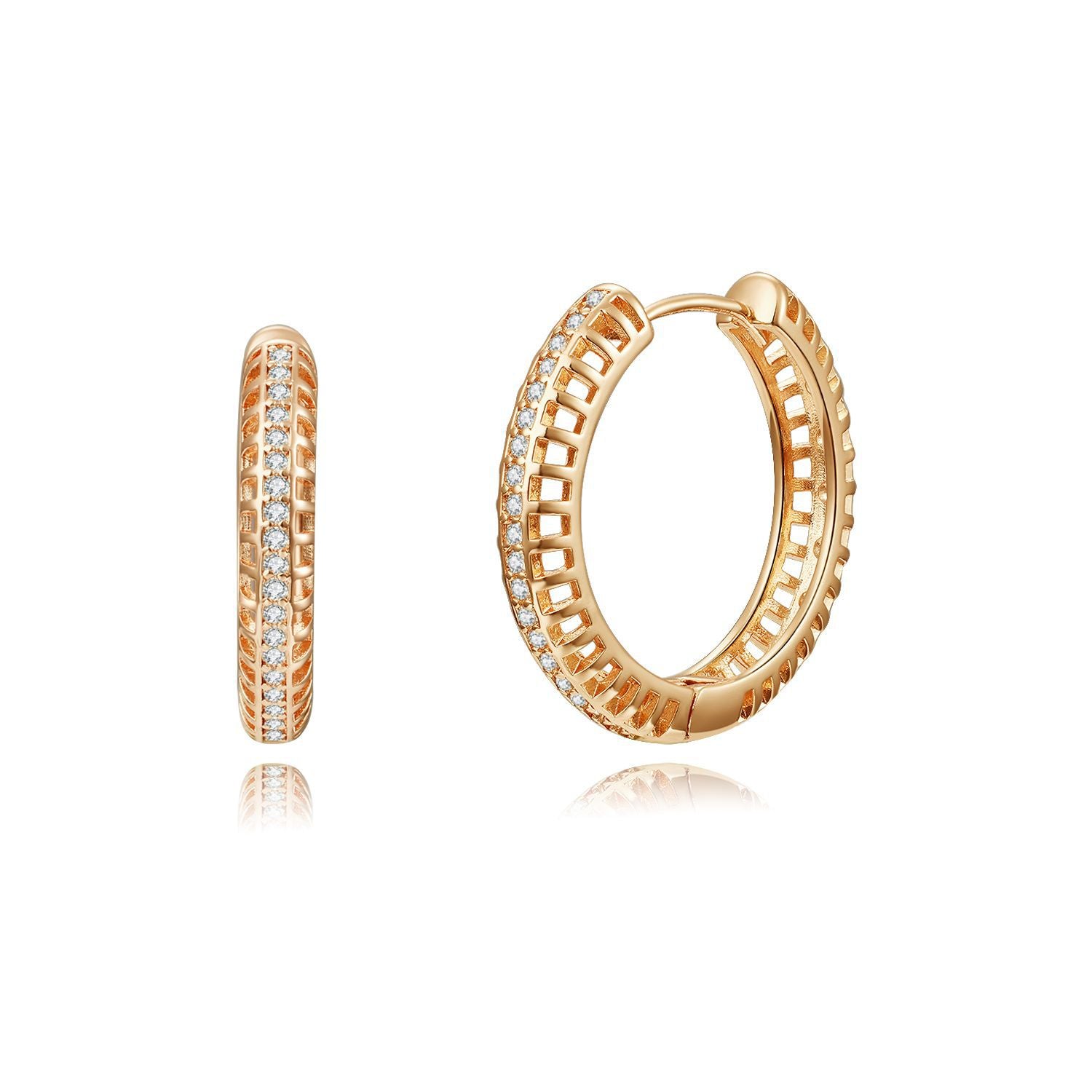Beaded Pavé Hoop Earrings – Rose Gold Plated, 30mm