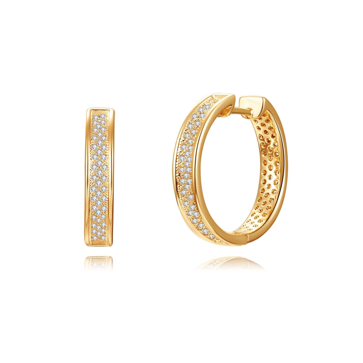 Textured Pavé Huggie Earrings – 18K Gold Plated, 28mm