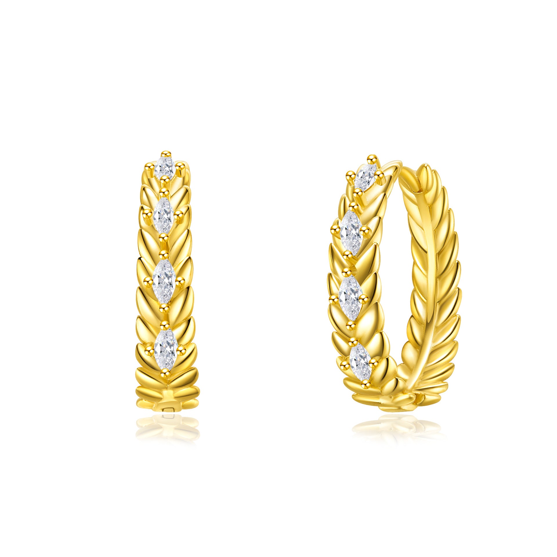 Braided Leaf Huggie Earrings – 18K Gold Plated, 23mm