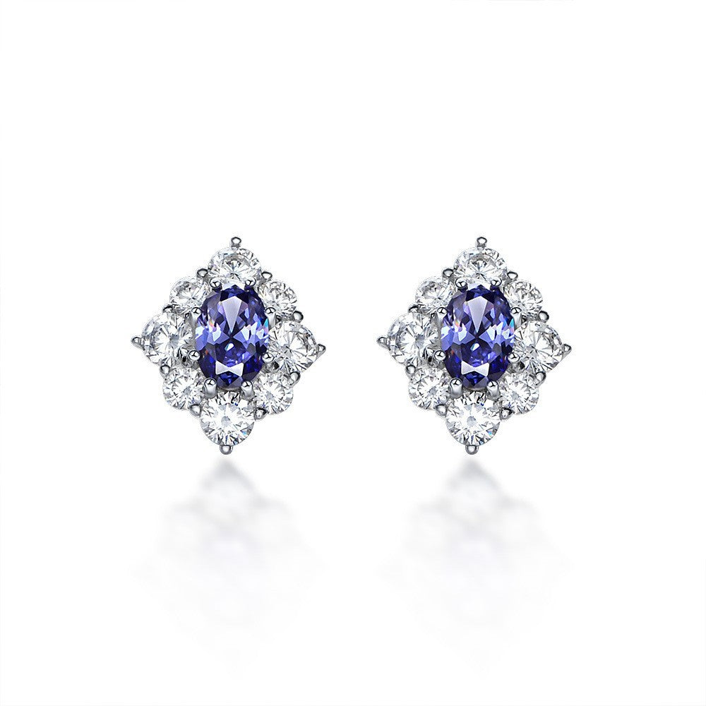Oval Halo Stud Earrings – Sterling Silver, 1.5 Carat