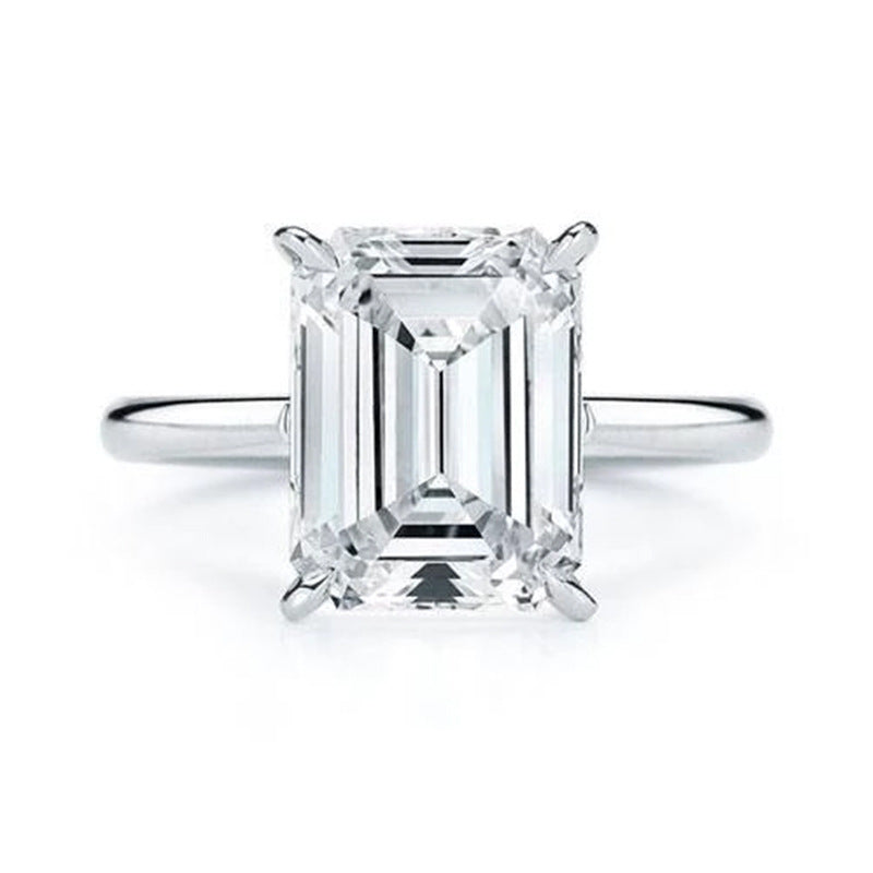 Emerald-Cut Hidden Halo Solitaire Ring – Sterling Silver, 4 Carat