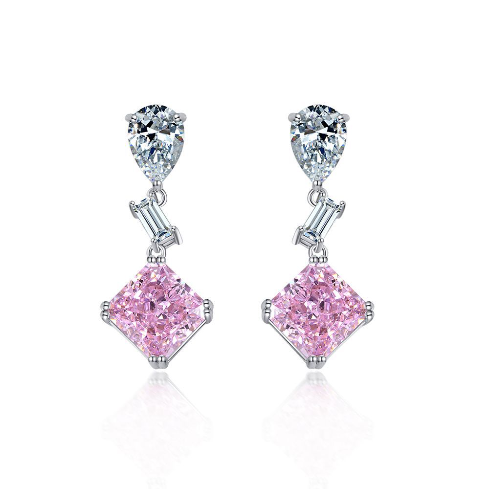 Square Gem Drop Earrings – Sterling Silver, 5 Carat