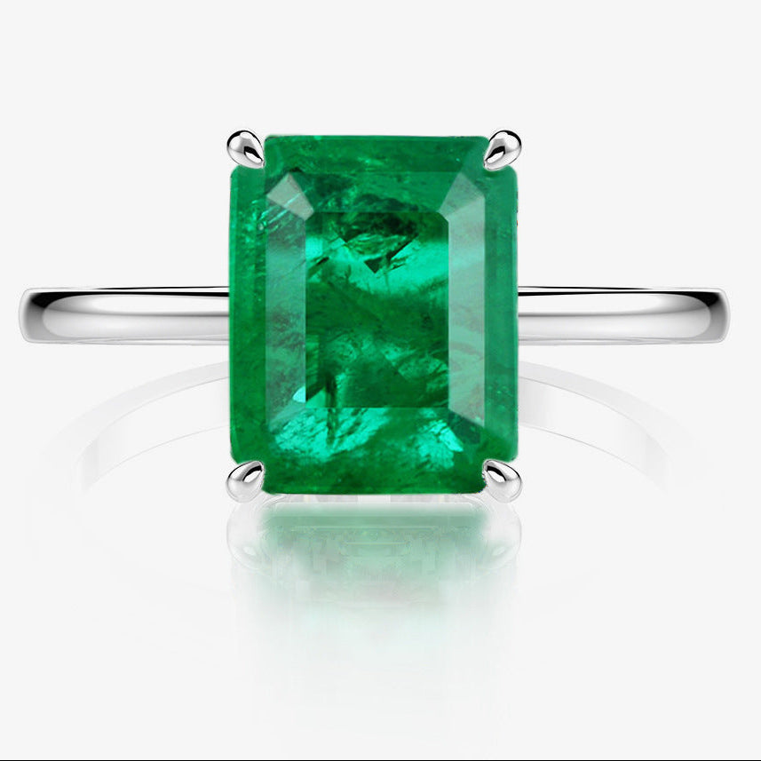 Green Radiant-Cut Solitaire Ring – Sterling Silver, 4 Carat