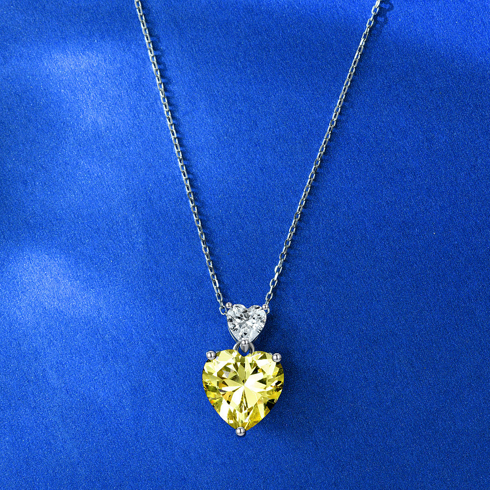 Yellow Heart Pendant Necklace – Sterling Silver, 6.5 Carat