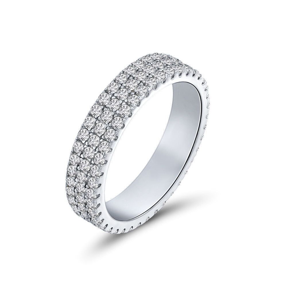 Triple-Row Pavé Eternity Band – Sterling Silver