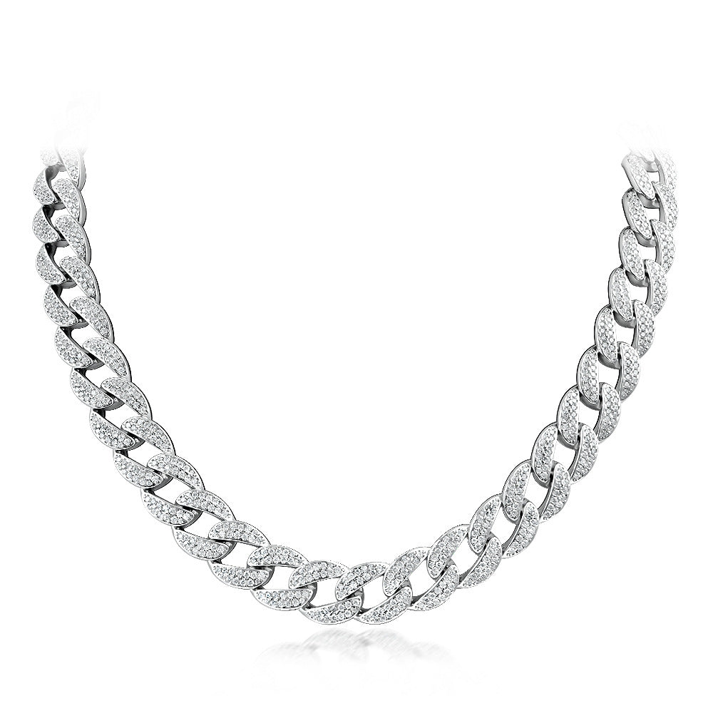 Pavé Cuban Link Chain Necklace – Sterling Silver