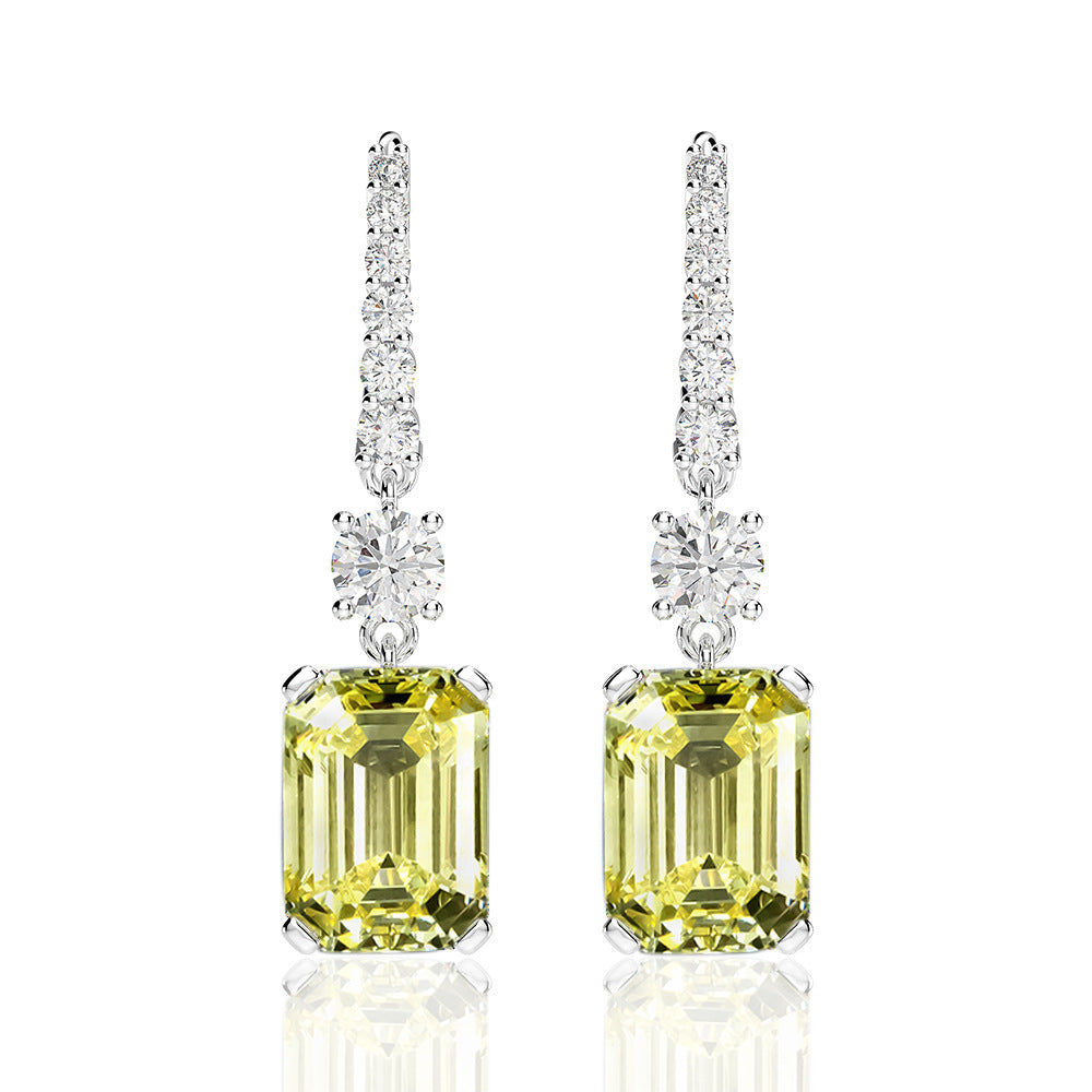 Emerald-Cut Pavé Bar Drop Earrings – Sterling Silver, 4 Carat