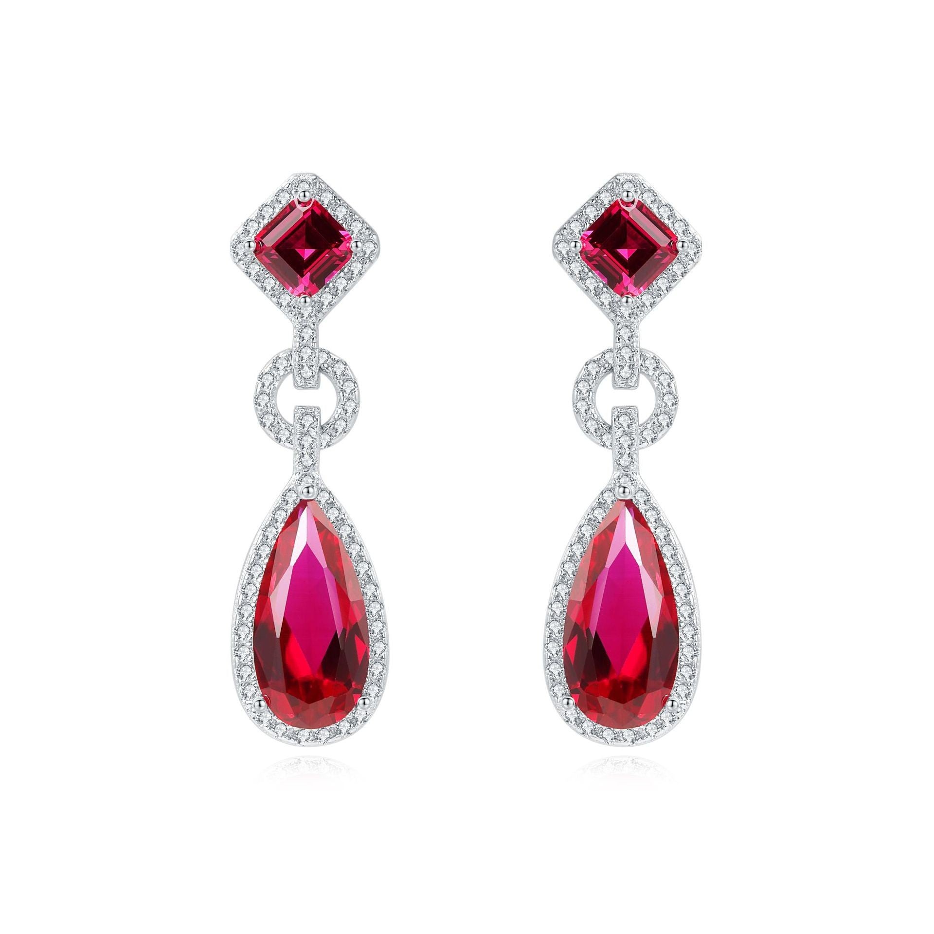 Lab Ruby Pear Drop Earrings – Sterling Silver