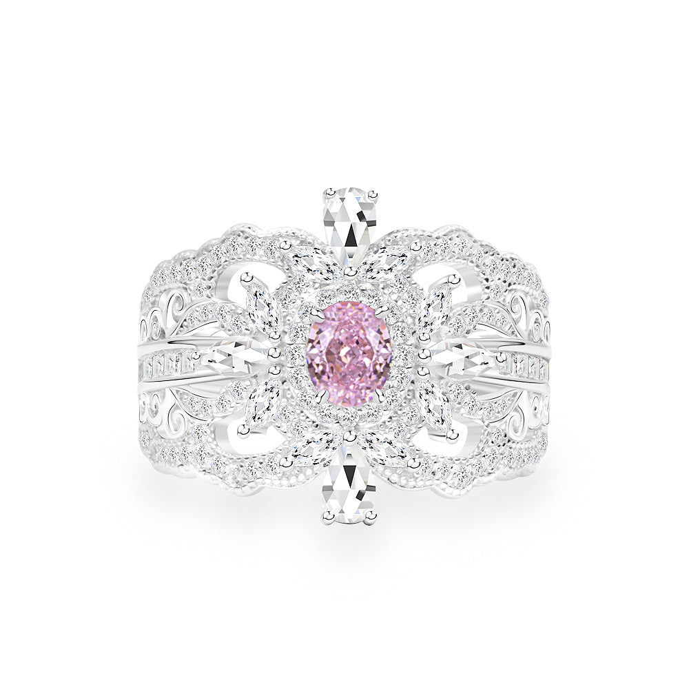 Pink Gem Vintage Lace Wide Band – Sterling Silver