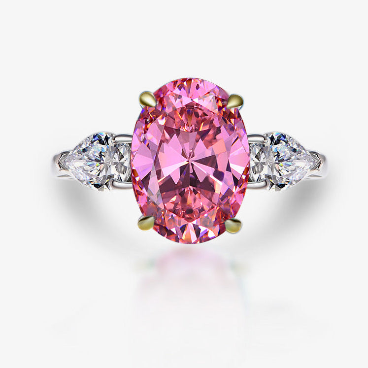 Pink Oval Three-Stone Pear Ring – Sterling Silver, 5 Carat