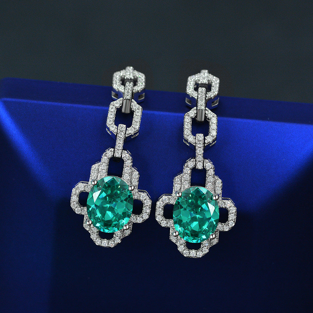 Green Oval Chain-Link Drop Earrings – Sterling Silver