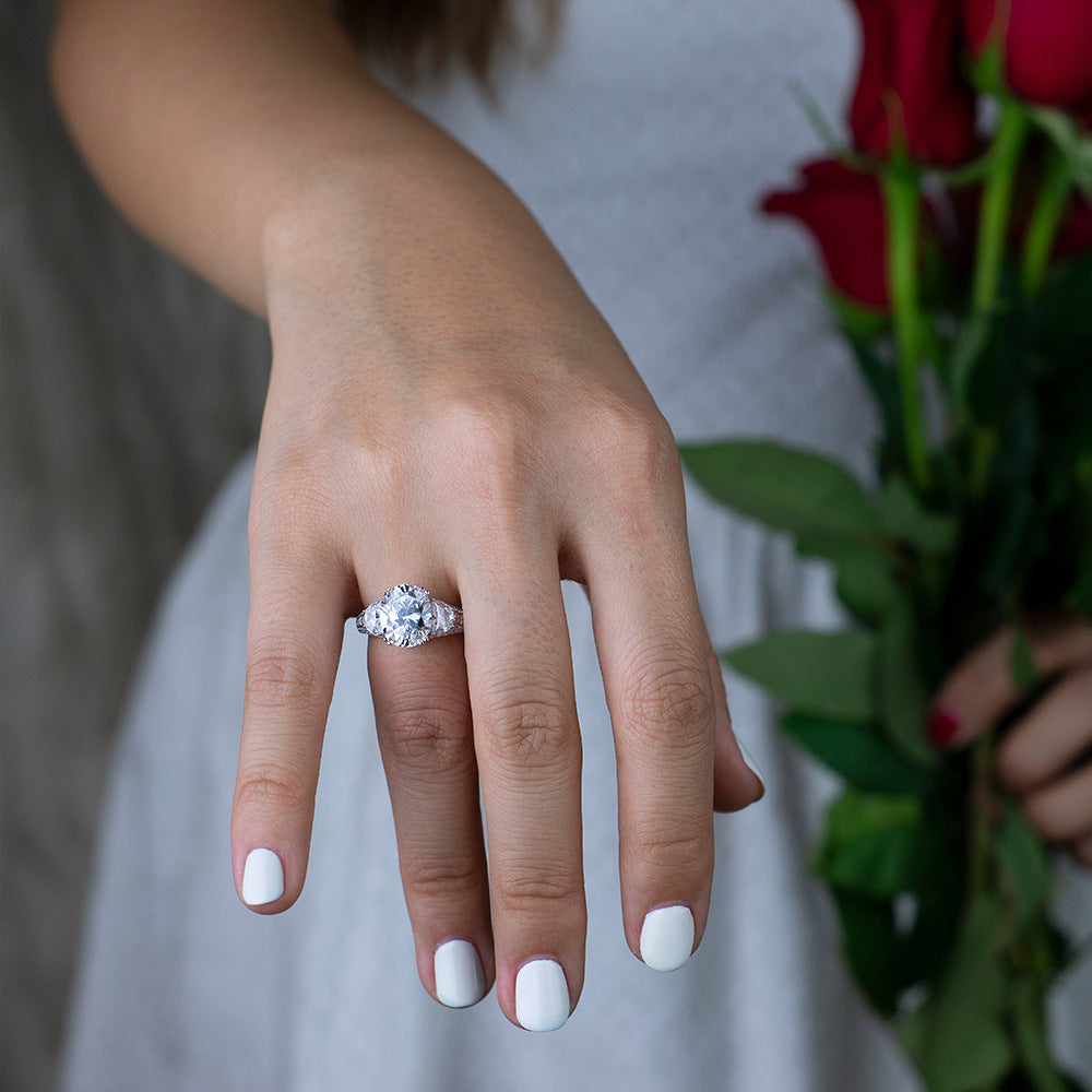 Round Solitaire Engagement Ring – Sterling Silver
